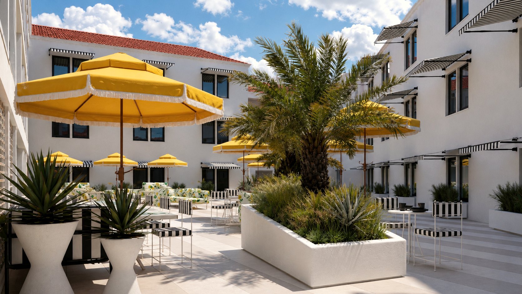 Hotel Anna courtyard and elevation, Santa Barbara